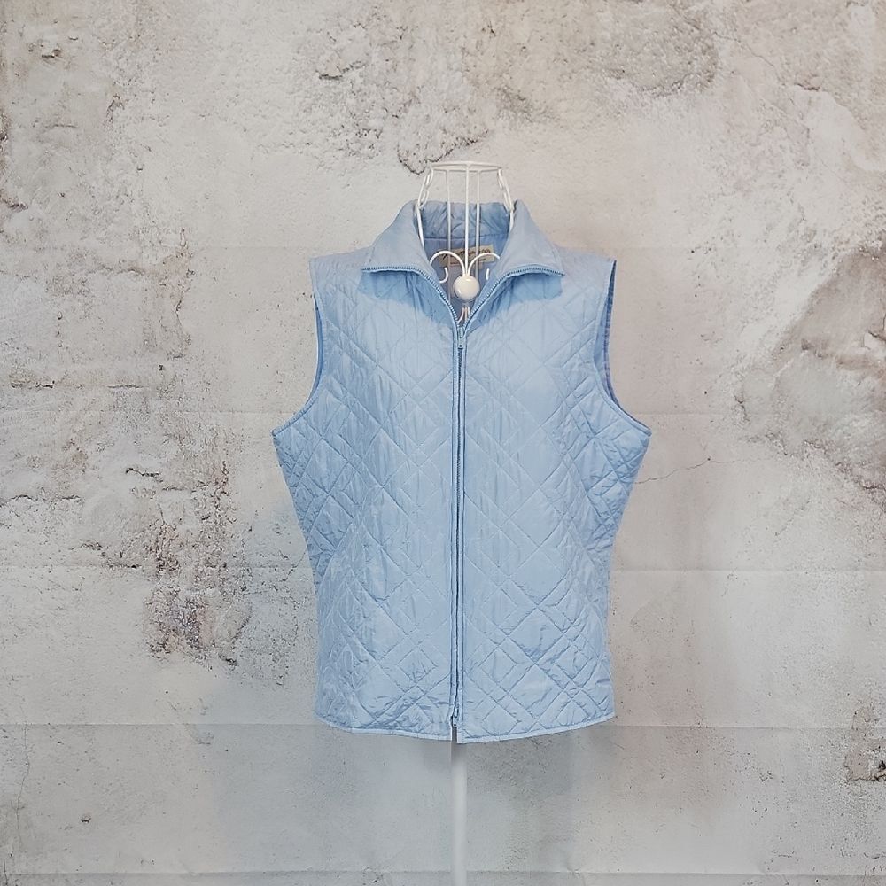 Norm Thompson Silk Quilted Light Blue Vest Womens Size L